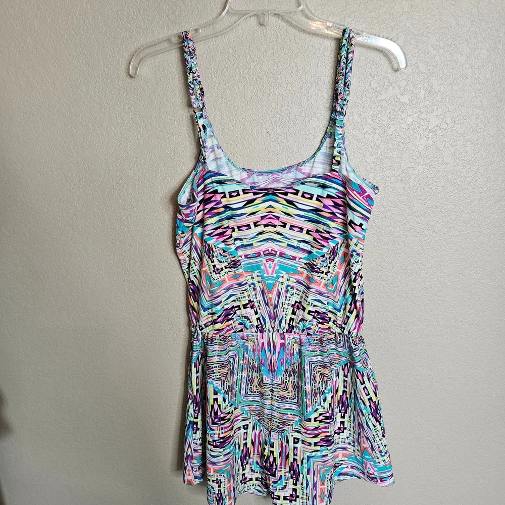 Kenneth Cole Reaction Romper Swim Cover Up Geometric Bright Print‎ Small